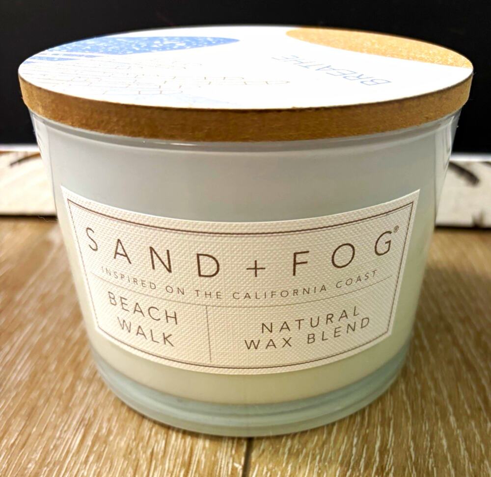 New Sand + Fog Beach Walk Scented Jar Candle 12 oz, Multiple Wicks, White